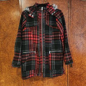 .Red & Black Plaid Hooded Jacket from Metaphor